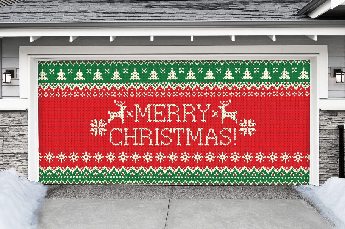 285905xmas-019 7 X 16 Ft. Ugly Christmas Sweater Merry Christmas Christmas Door Mural Sign Car Garage Banner Decor, Multi Color