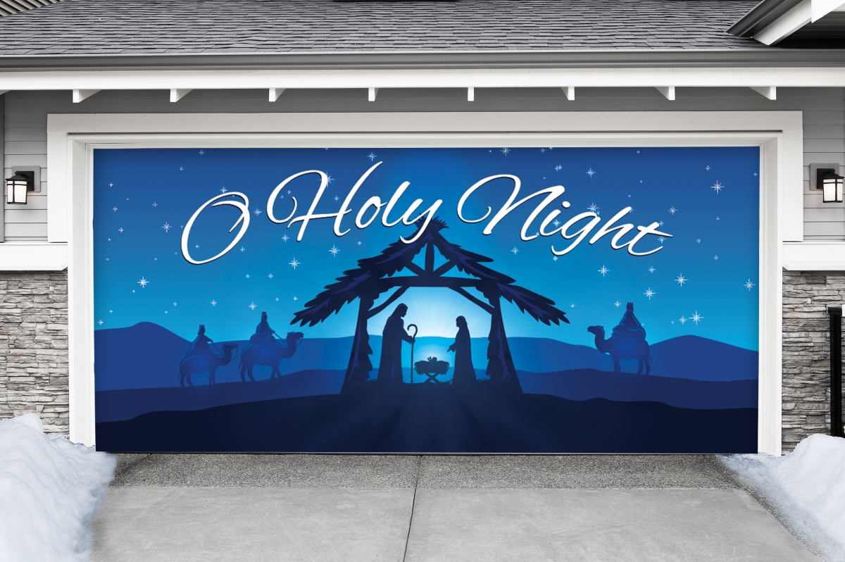 285905xmas-022 7 X 16 Ft. Nativity Scene O Holy Night Christmas Door Mural Sign Car Garage Banner Decor, Multi Color