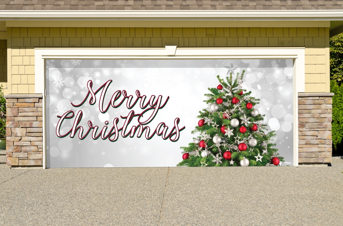 285905xmas-025 7 X 16 Ft. Merry Christmas Tree Christmas Door Mural Sign Car Garage Banner Decor, Multi Color