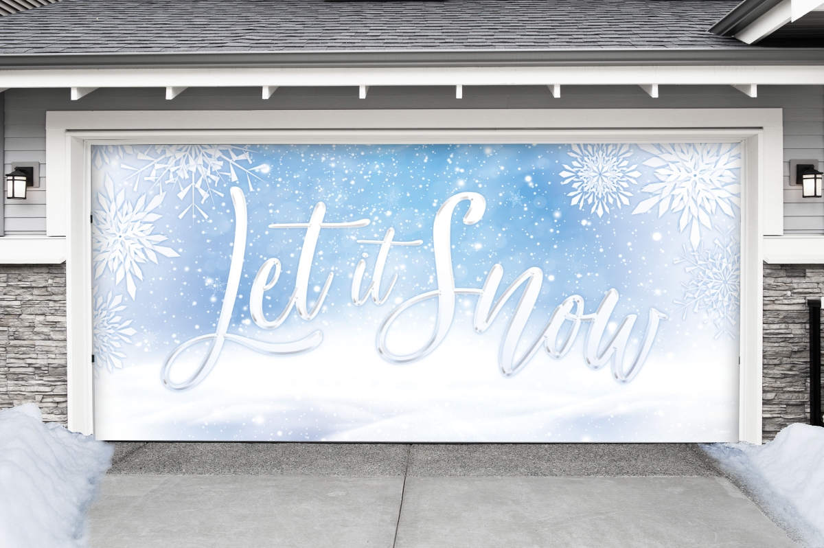 285905xmas-027 7 X 16 Ft. Let It Snow Christmas Door Mural Sign Car Garage Banner Decor, Multi Color