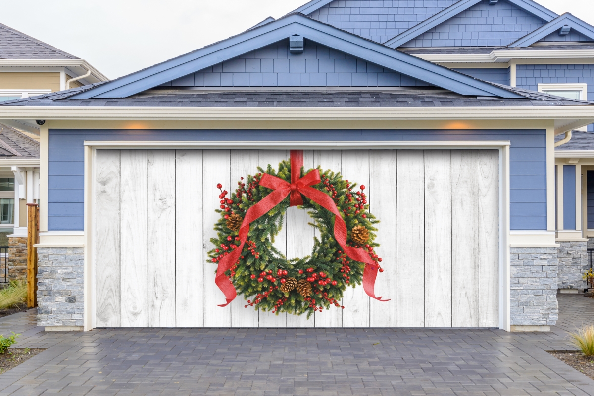 285905xmas-029 7 X 16 Ft. Christmas Wreath Christmas Door Mural Sign Car Garage Banner Decor, Multi Color