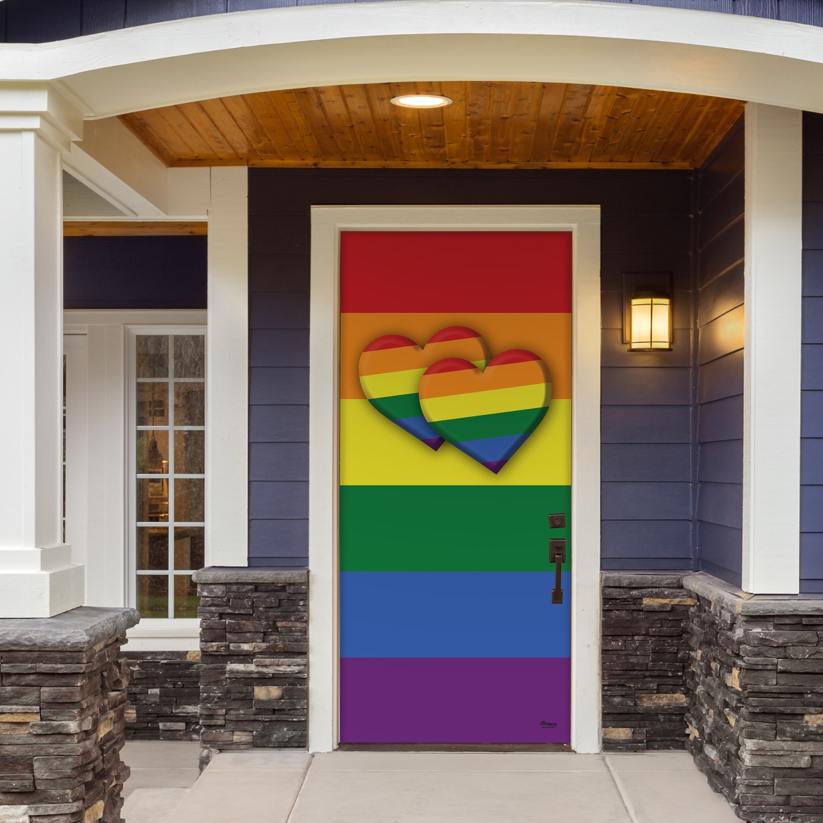 285906prde-003 36 X 80 In. Pride Double Heart Outdoor Lgbt Front Door Mural Sign Banner Decor, Multi Color
