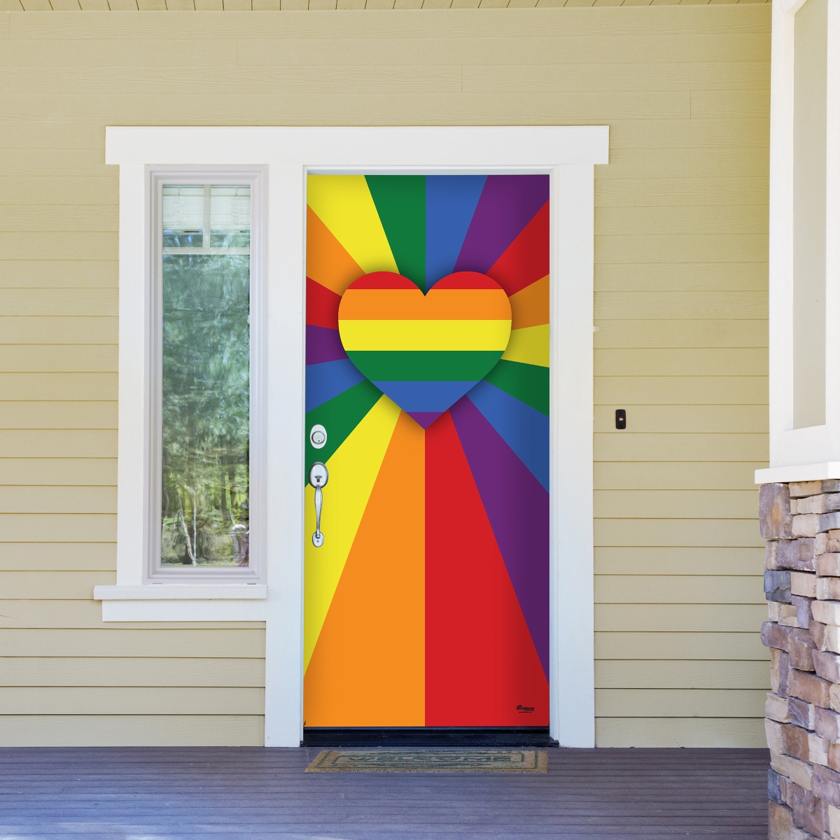 285906prde-005 36 X 80 In. Heart Rays Outdoor Lgbt Front Door Mural Sign Banner Decor, Multi Color