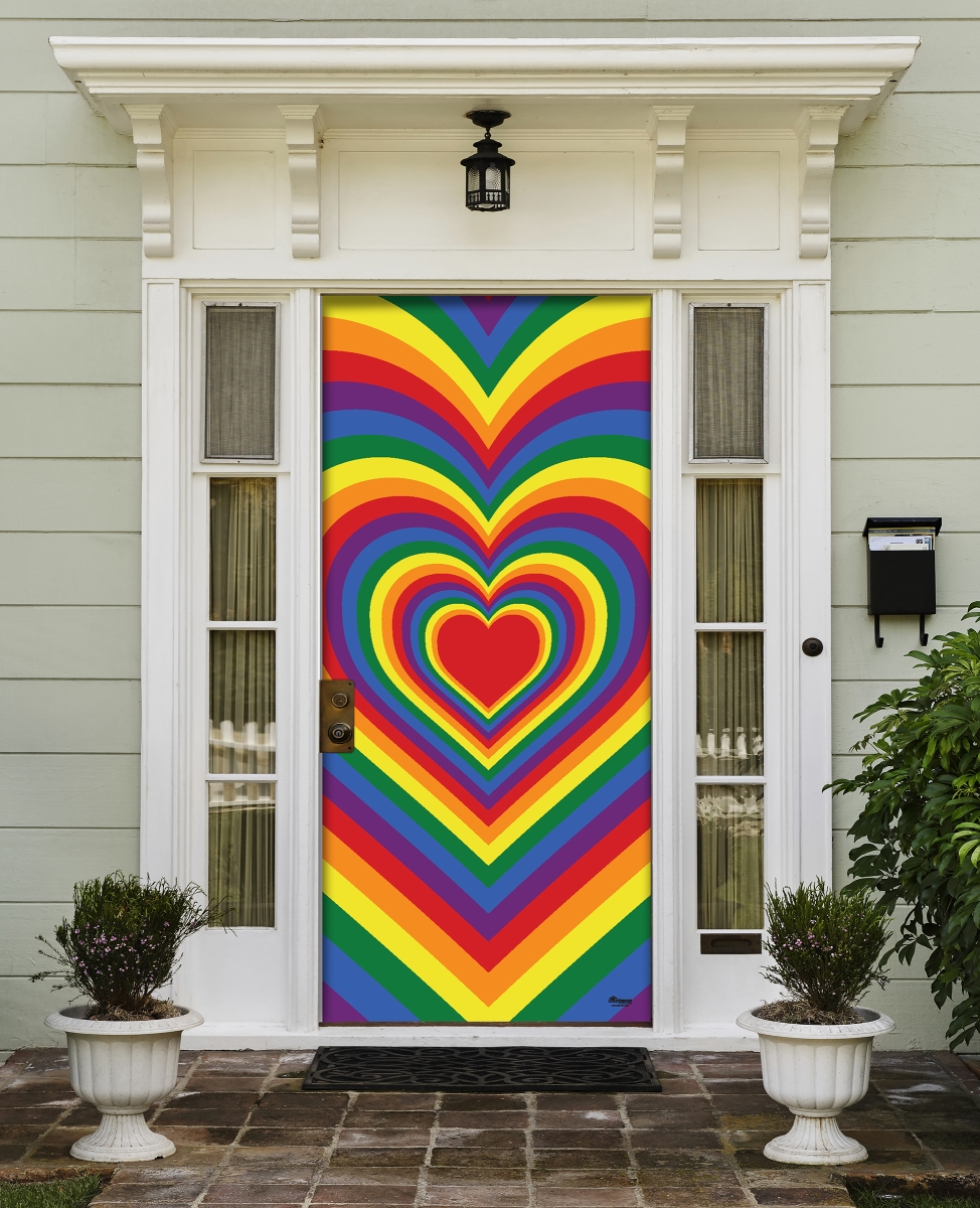 285906prde-006 36 X 80 In. Radiating Heart Outdoor Lgbt Front Door Mural Sign Banner Decor, Multi Color