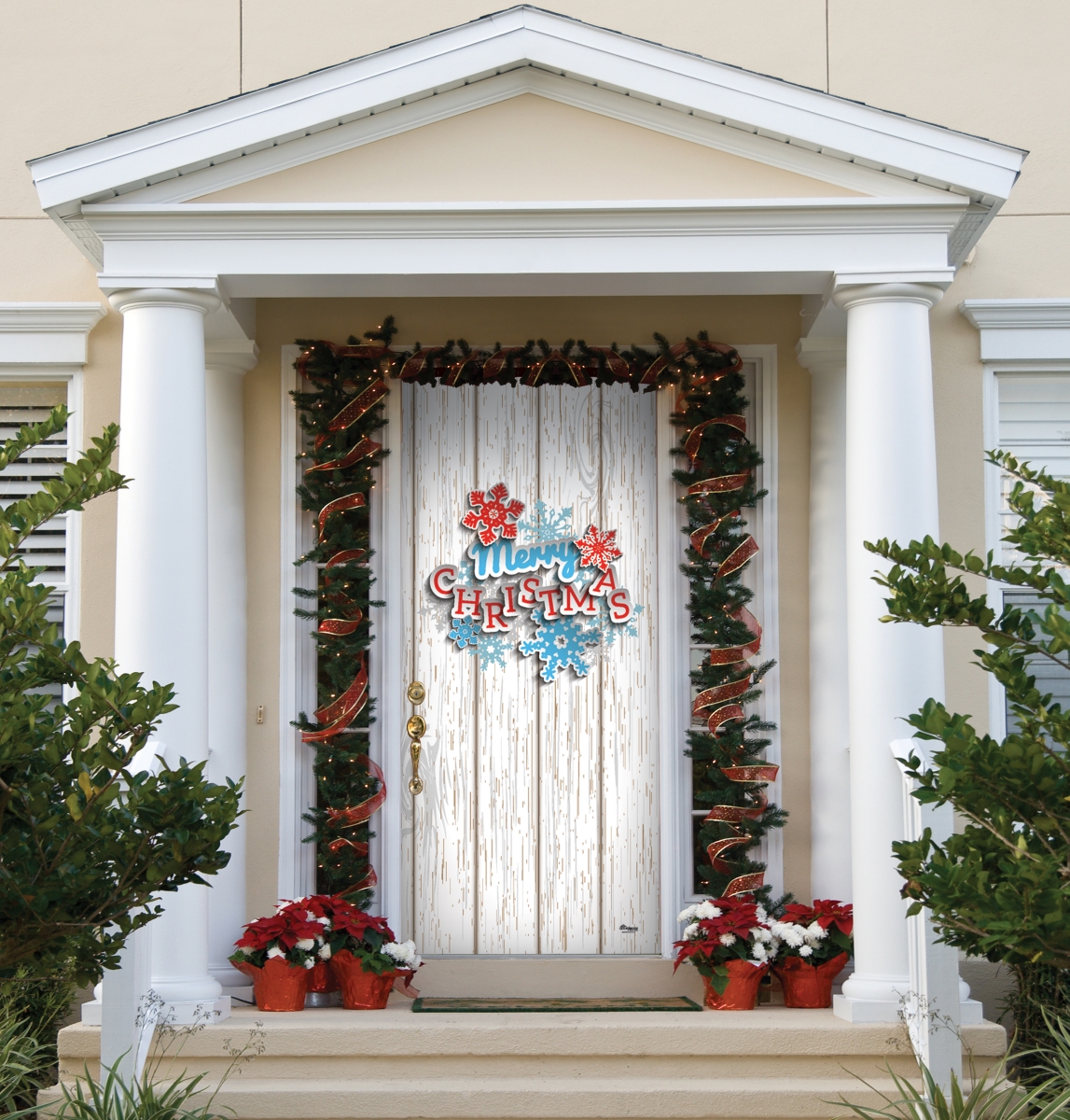 285906xmas-003 36 X 80 In. Christmas Wreath Christmas Front Door Mural Sign Banner Decor, Multi Color
