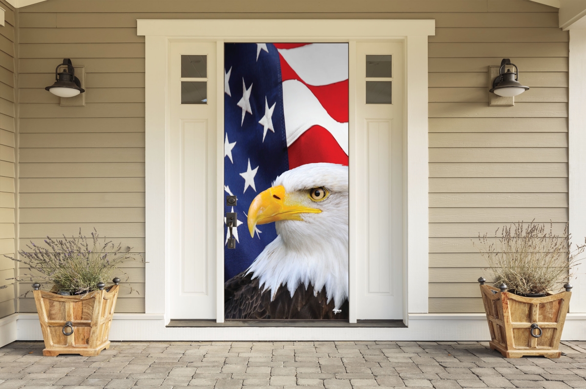 285906patr-001 36 X 80 In. Usa Flag & Eagle Patriotic Front Door Mural Sign Banner Decor, Multi Color
