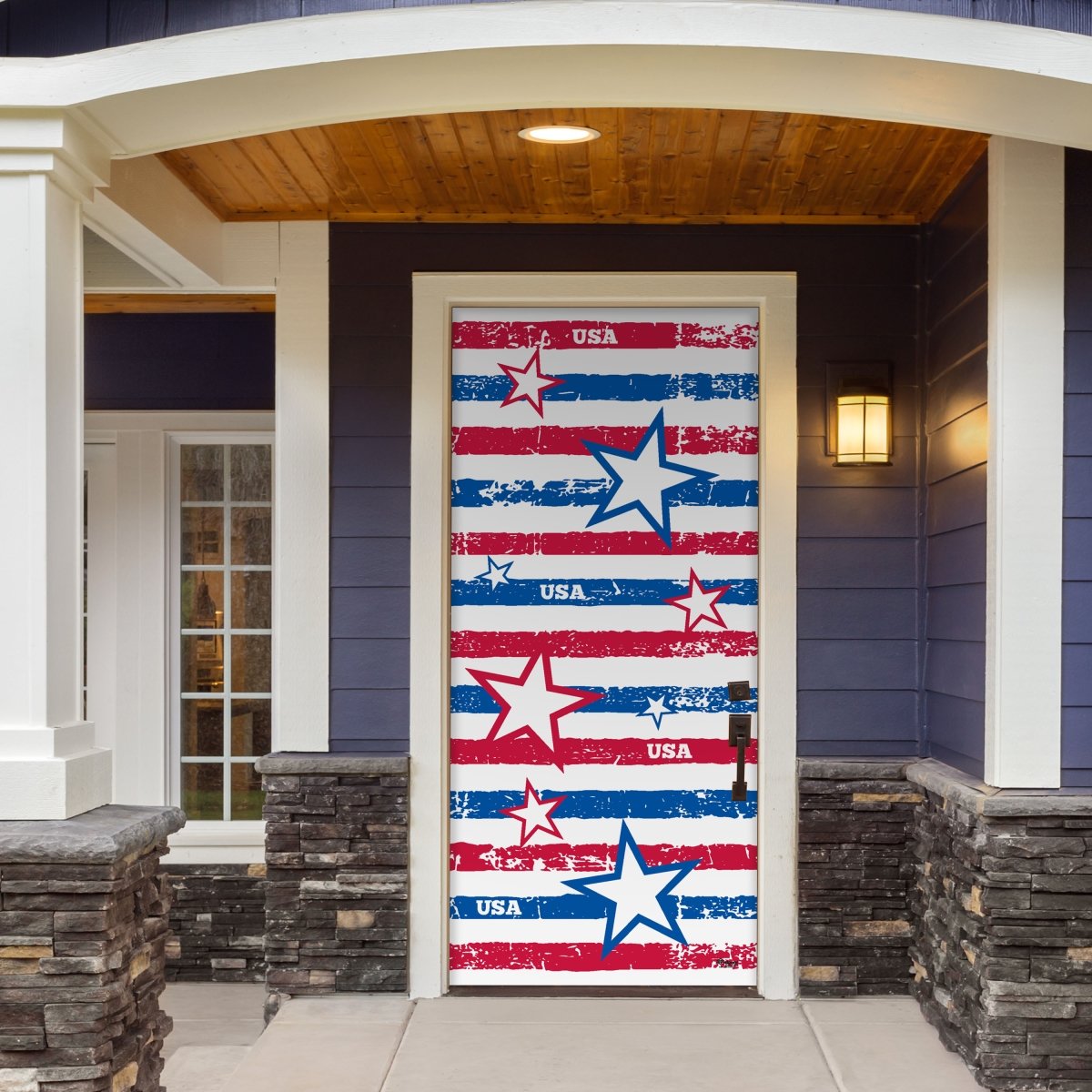 285906patr-003 36 X 80 In. Stars & Stripes Patriotic Front Door Mural Sign Banner Decor, Multi Color