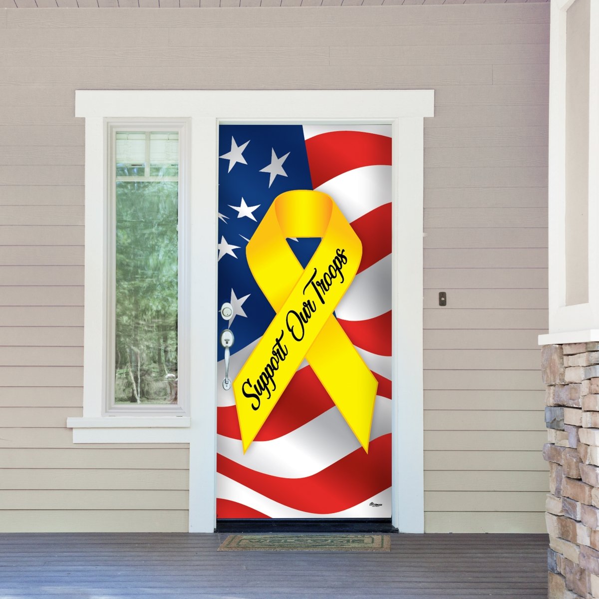 285906patr-006 36 X 80 In. Support Our Troops Patriotic Holiday Front Door Mural Sign Banner Decor, Multi Color