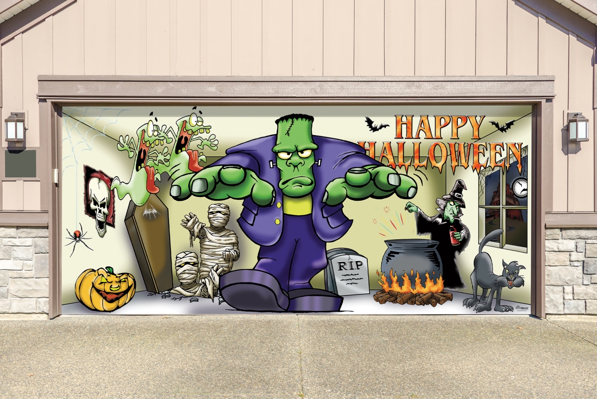 285905hall-004 7 X16 Ft. Frank & Friends Outdoor Halloween Holiday Door Mural Sign Banner Decor, Multi Color