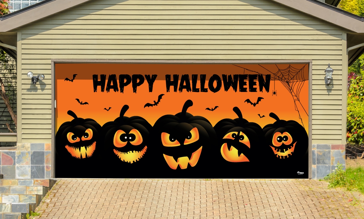 285905hall-008 7 X 16 Ft. Happy Halloween Jack O Lanterns Halloween Door Mural Sign Car Garage Banner Decor, Multi Color