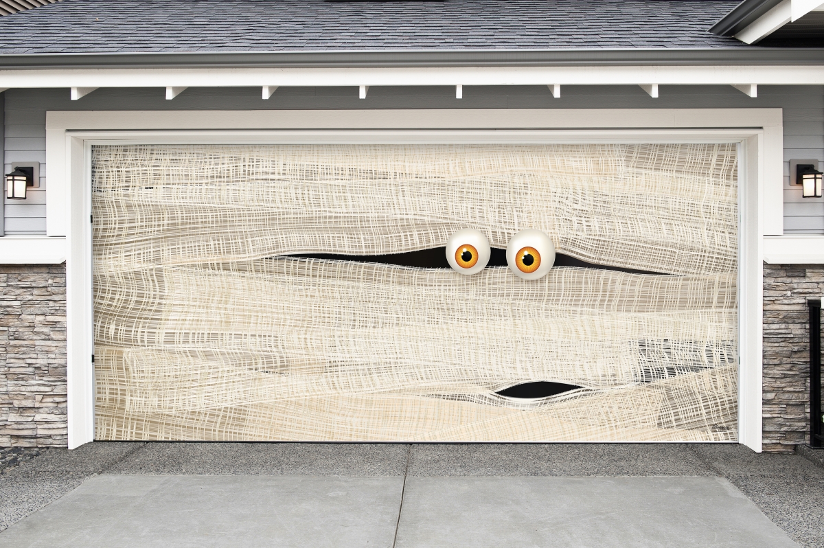 285905hall-009 7 X 16 Ft. Halloween Mummy Face Halloween Door Mural Sign Car Garage Banner Decor, Multi Color
