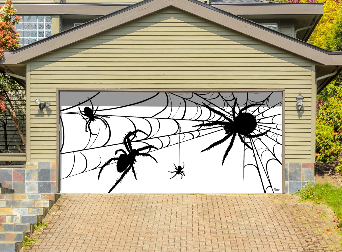 285905hall-012 7 X 16 Ft. Spiders Halloween Door Mural Sign Car Garage Banner Decor, Multi Color
