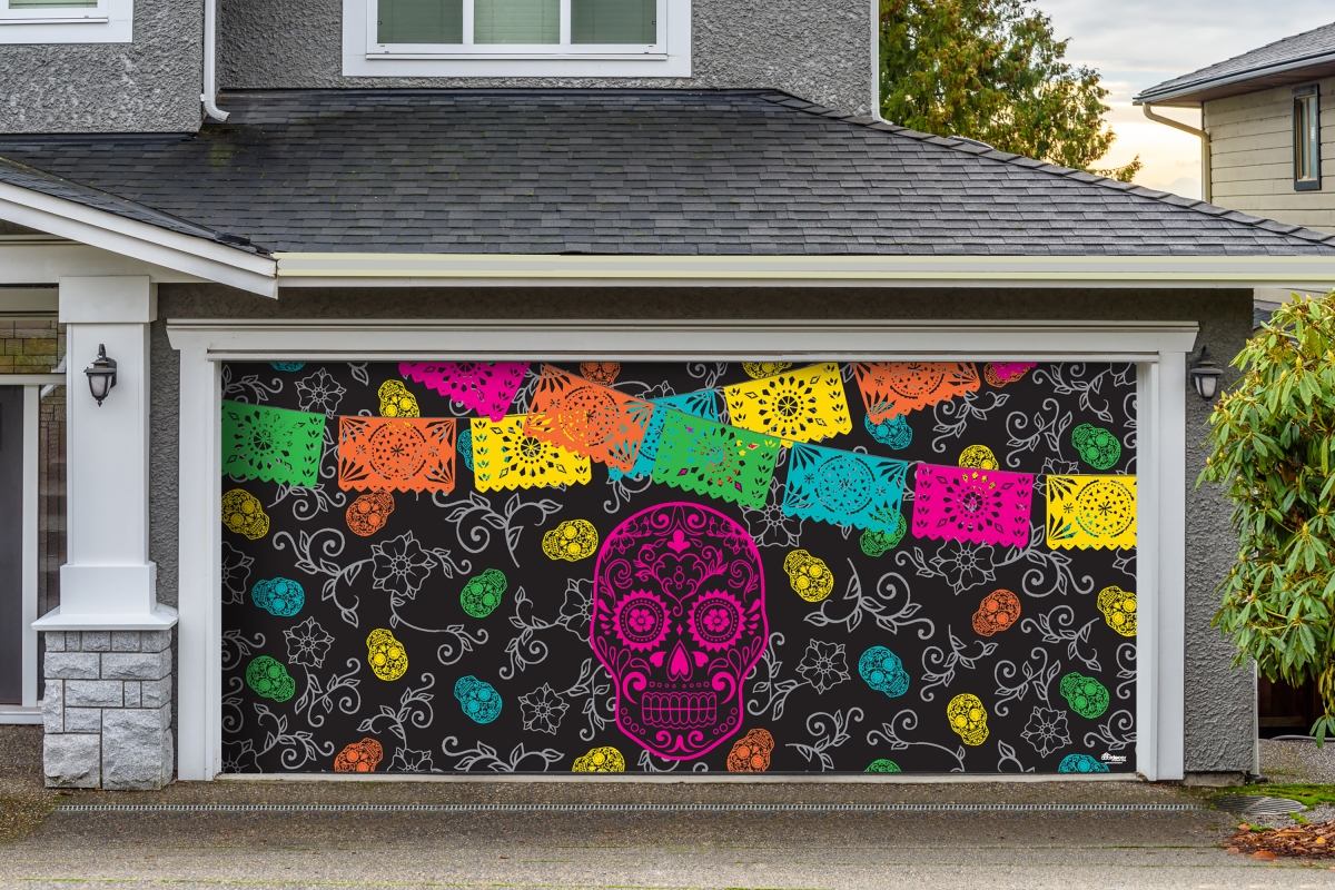 285905hall-014 7 X 16 Ft. Day Of The Dead Halloween Door Mural Sign Car Garage Banner Decor, Multi Color