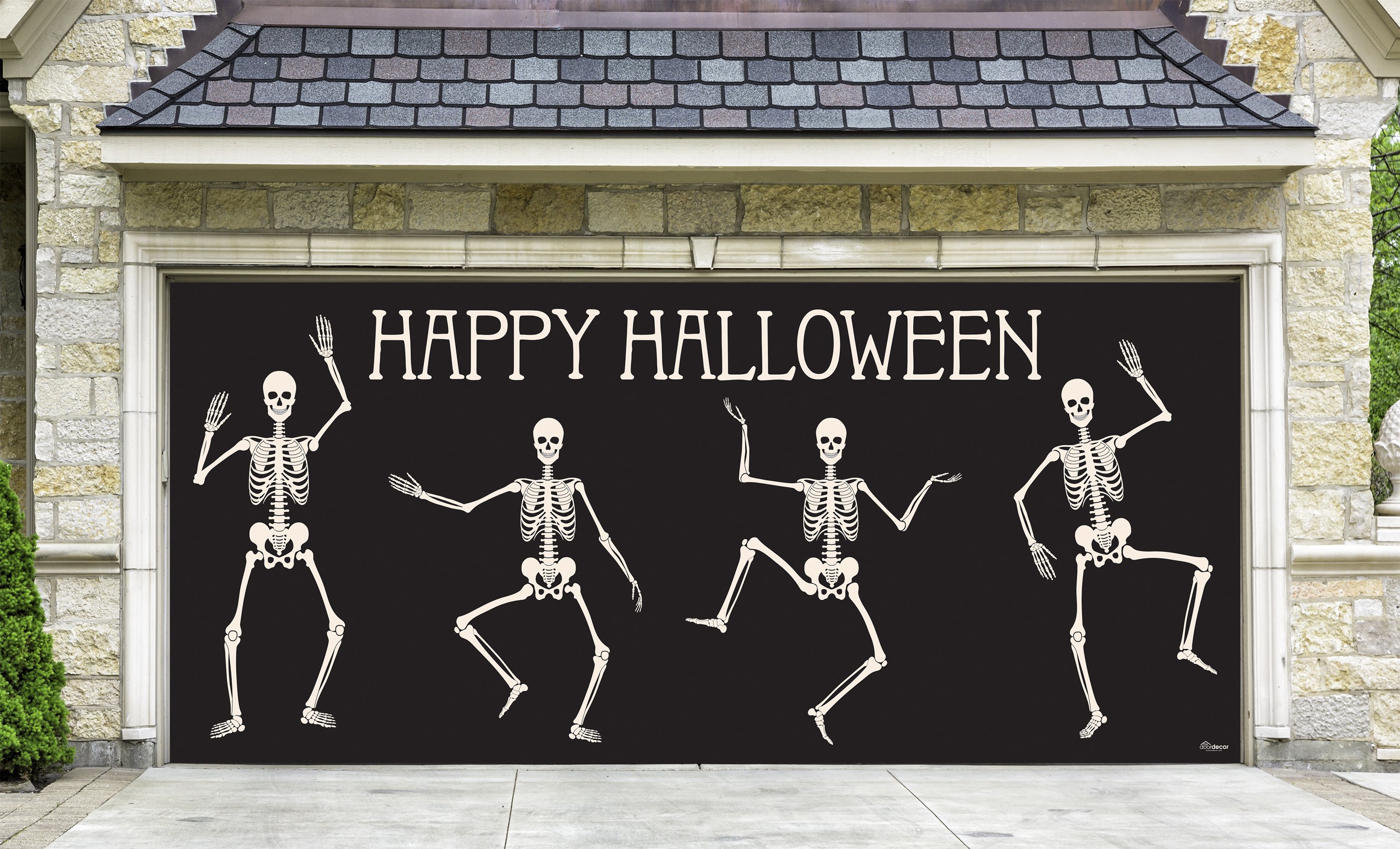 285905hall-016 7 X 16 Ft. Happy Halloween Skeletons Halloween Door Mural Sign Car Garage Banner Decor, Multi Color