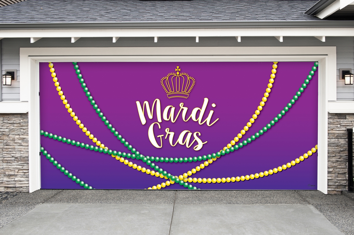 285905mrdg-002 7 X 16 Ft. Beads Mardi Gras Door Mural Sign Car Garage Banner Decor, Multi Color