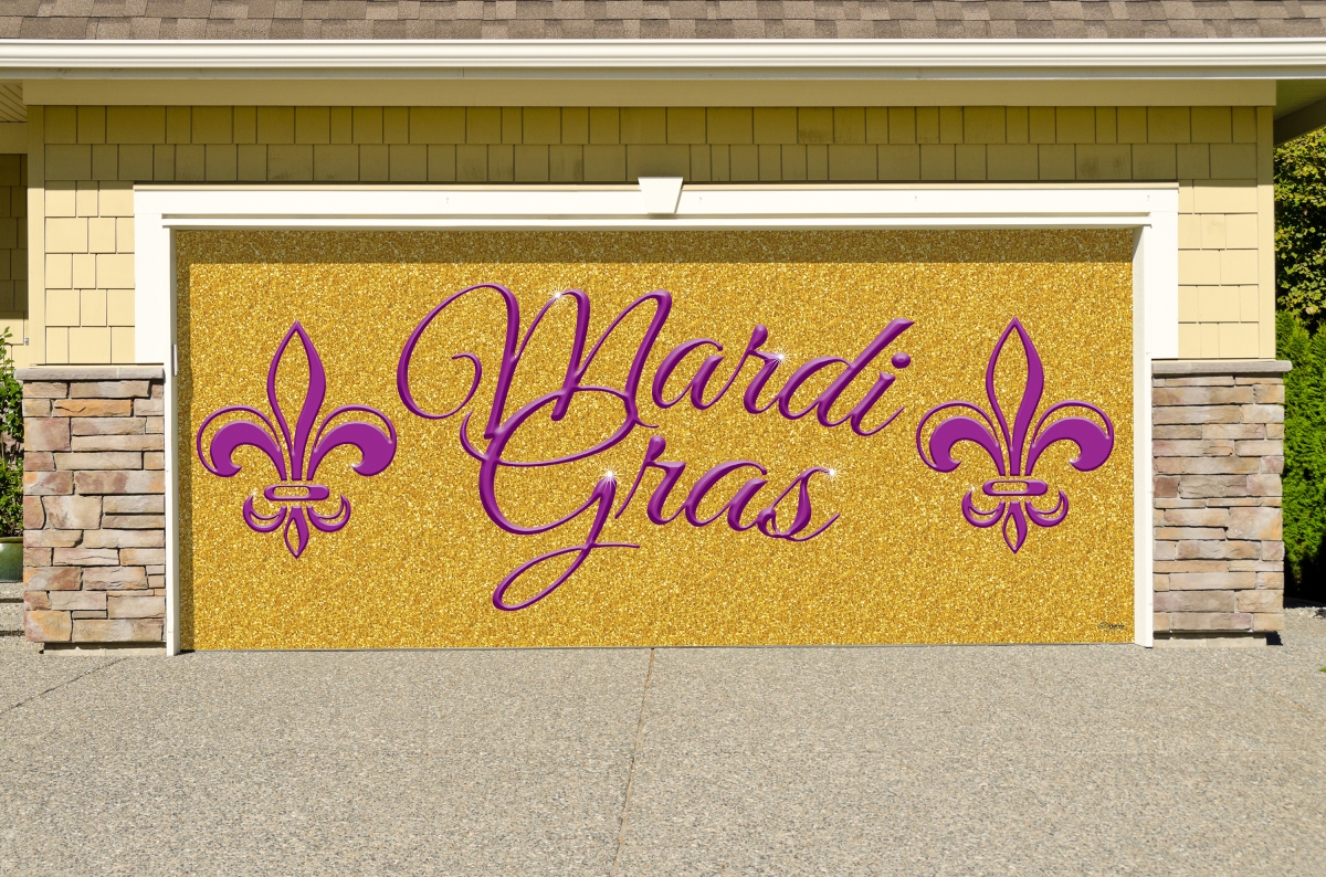 285905mrdg-003 7 X 16 Ft. Gold Glitter Mardi Gras Door Mural Sign Car Garage Banner Decor, Multi Color