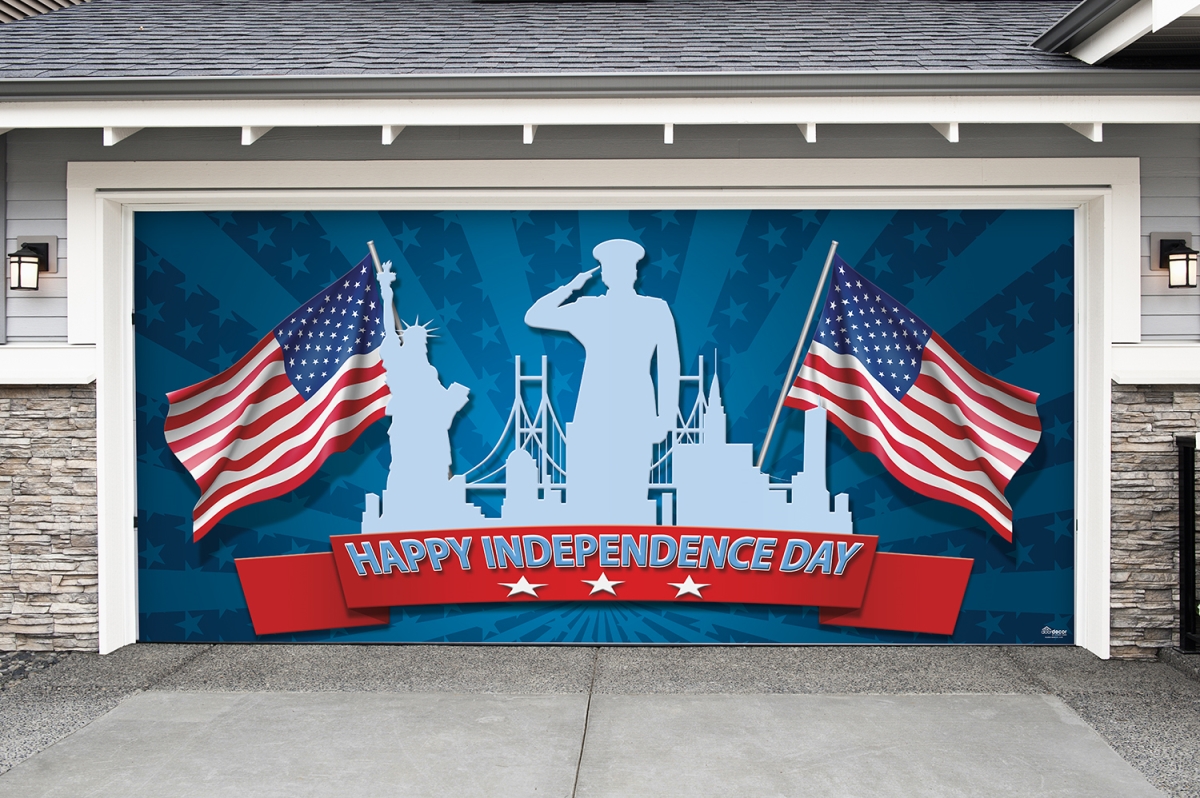 285905patr-003 7 X16 Ft. Happy Independence Day Outdoor Patriotic Door Mural Sign Banner Decor, Multi Color
