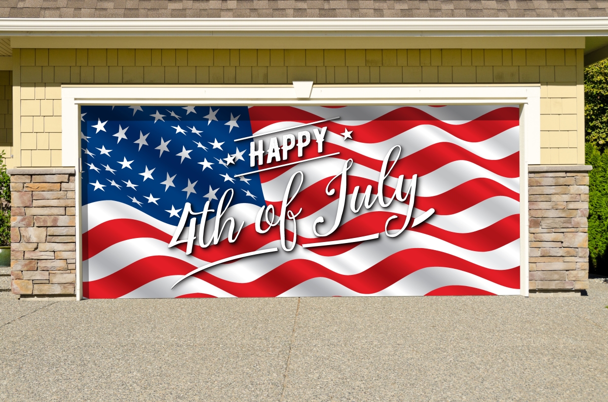 285905patr-007 7 X 16 Ft. American Flag Happy 4th Of July Patriotic Door Mural Sign Car Garage Banner Decor, Multi Color