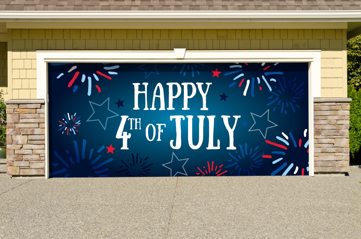 285905patr-008 7 X 16 Ft. Fireworks Happy 4th Of July Patriotic Door Mural Sign Car Garage Banner Decor, Multi Color