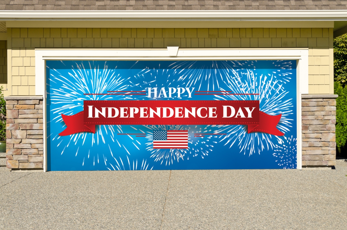 285905patr-010 7 X 16 Ft. Fireworks Happy Independence Day Patriotic Door Mural Sign Car Garage Banner Decor, Multi Color