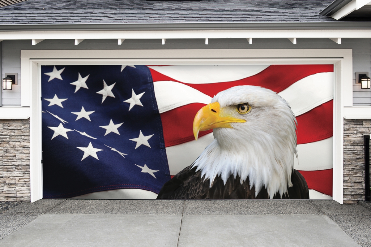 285905patr-011 7 X 16 Ft. Usa Flag & Eagle Patriotic Door Mural Sign Car Garage Banner Decor, Multi Color