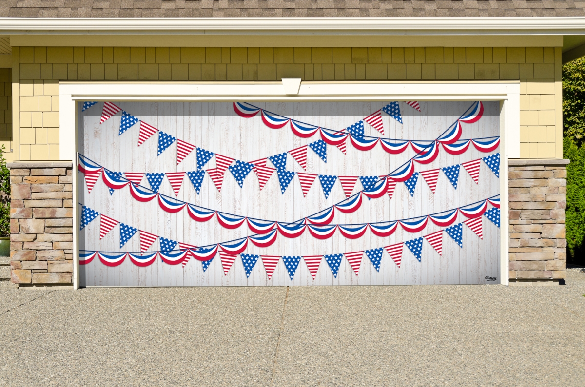 285905patr-012 7 X 16 Ft. Patriotic Pennants Patriotic Door Mural Sign Car Garage Banner Decor, Multi Color