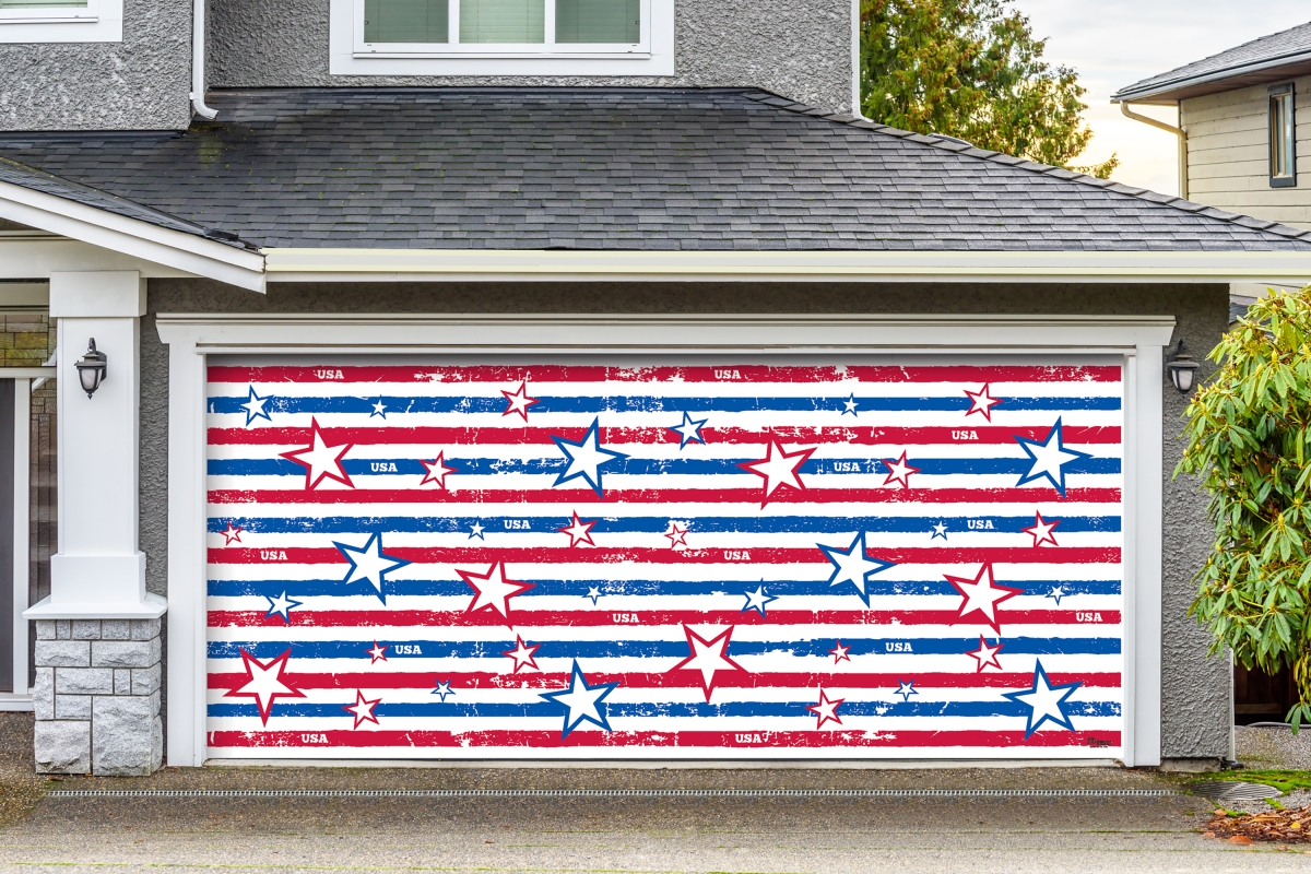 285905patr-013 7 X 16 Ft. Stars & Stripes Patriotic Door Mural Sign Car Garage Banner Decor, Multi Color
