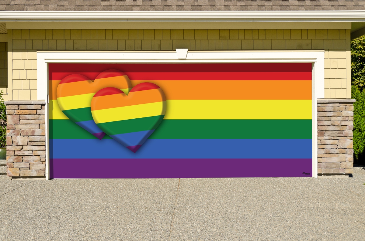 285905prde-003 7 X 16 Ft. Pride Double Heart Outdoor Lgbt Door Mural Sign Car Garage Banner Decor, Multi Color