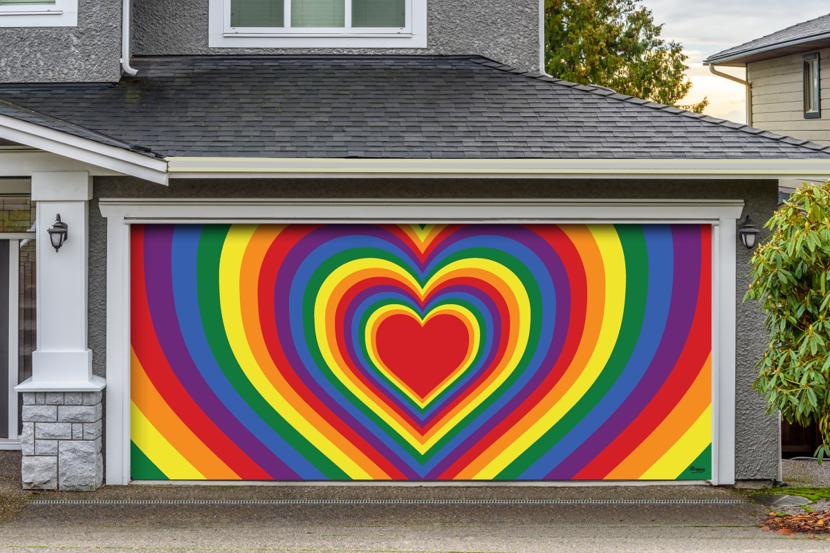 285905prde-006 7 X 16 Ft. Radiating Heart Outdoor Lgbt Door Mural Sign Car Garage Banner Decor, Multi Color