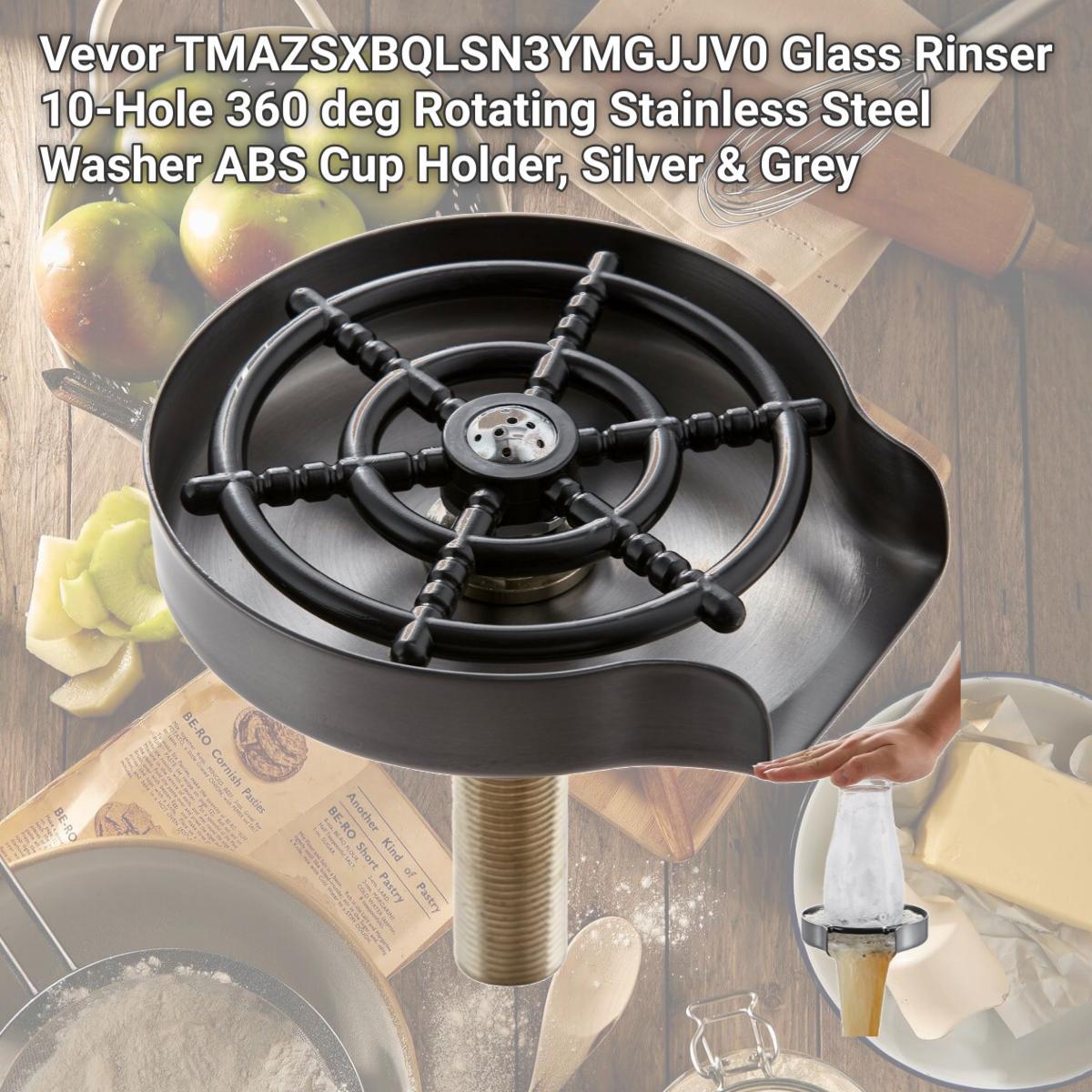 Picture of Vevor TMAZSXBQLSN3YMGJJV0 Glass Rinser 10-Hole 360 deg Rotating Stainless Steel Washer ABS Cup Holder, Silver & Grey