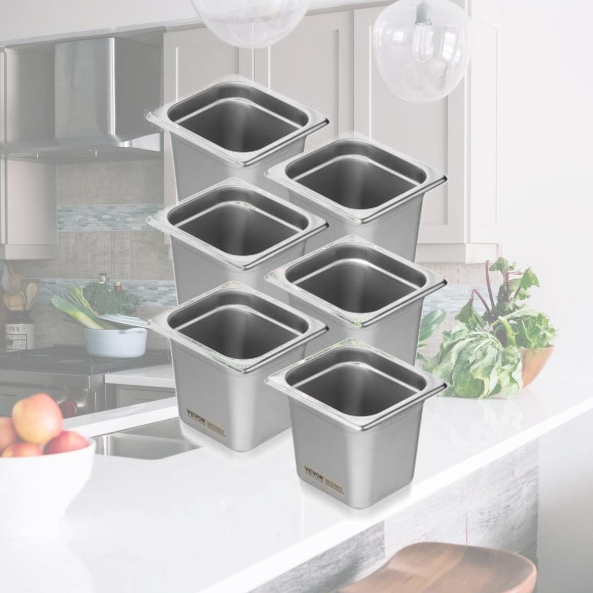 Picture of Vevor 16FCCPBXG6JTSOEA6V0 6 in. 0.8 mm Thick Stainless Steel Restaurant Steam Table Pan - Pack of 6