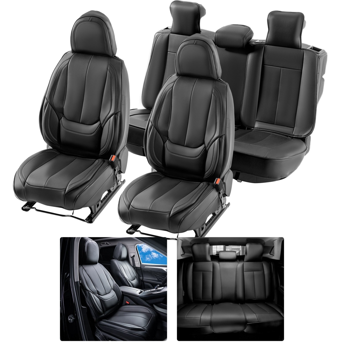 ZTHSPGTDSTYXSX615V0 Faux Leather Front & Rear Seat Covers with Full Enclosed Design, Detachable Headrest & Airbag Compatible - 13 Piece