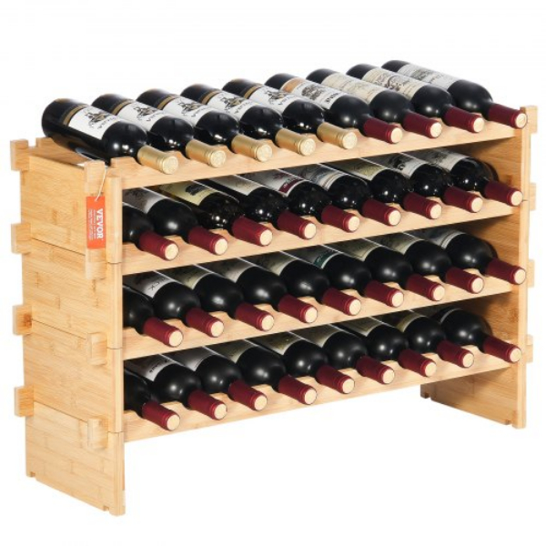 LSJJYMSZZ36PRHOYIV0 36 Bottle 4-Tier Shelf Stackable Modular Wine Rack Bamboo Wood Display
