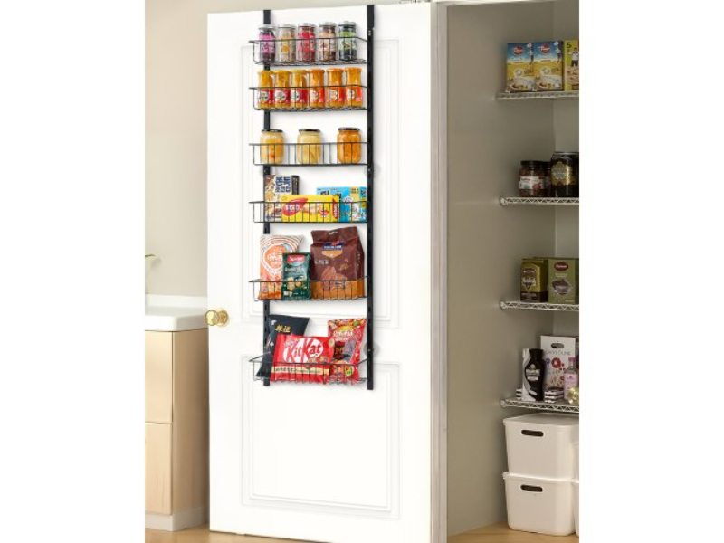 MGCCJ6CHS000VBPIVV0 6 Tier Adjustable Kitchen Over the Door Pantry Organizer Hanging Storage Rack - Black