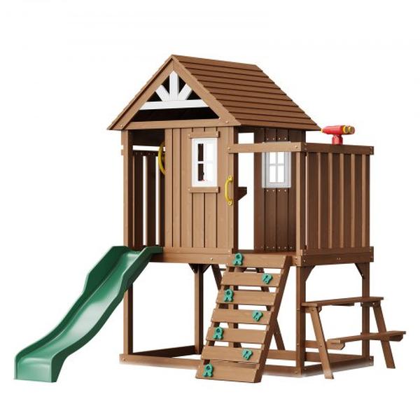 XWJCMCCDH000Q5QD9V0 Outdoor Wooden Kids Garden Game Cottage Playhouse with Slide Ladder Window