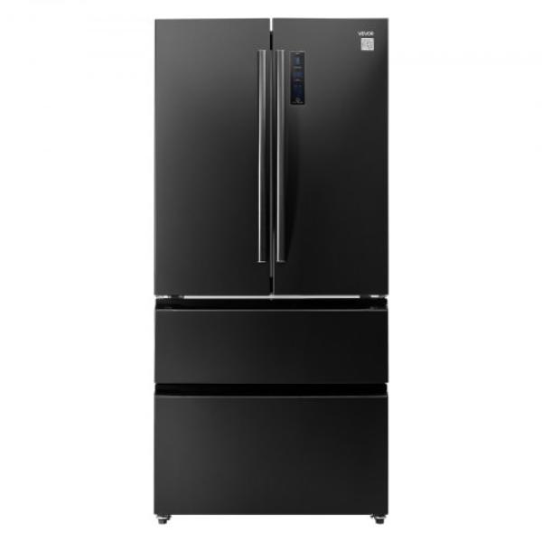 French Door Refrigerator - 18.9 cu. ft. Kitchen Fridge - Counter Depth French Refrigerator with LED Display & 4 Casters - Black