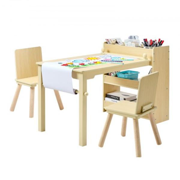 DCWETZYYMSYZ77FUI001V0 Kids Art Table & Chair Set - Toddler Craft Table with 3 Tiers Storage Cabinet - Wooden Kids Activity Play Desk