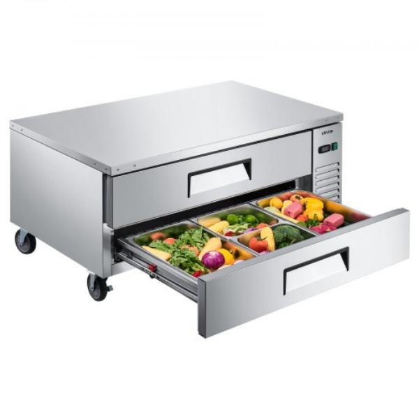 Chef Base Refrigerator - 52 in. Commercial Chef Bases Worktop Refrigerators - 2-Drawer Under Counter Fridge with 8 Pans Stainless Steel