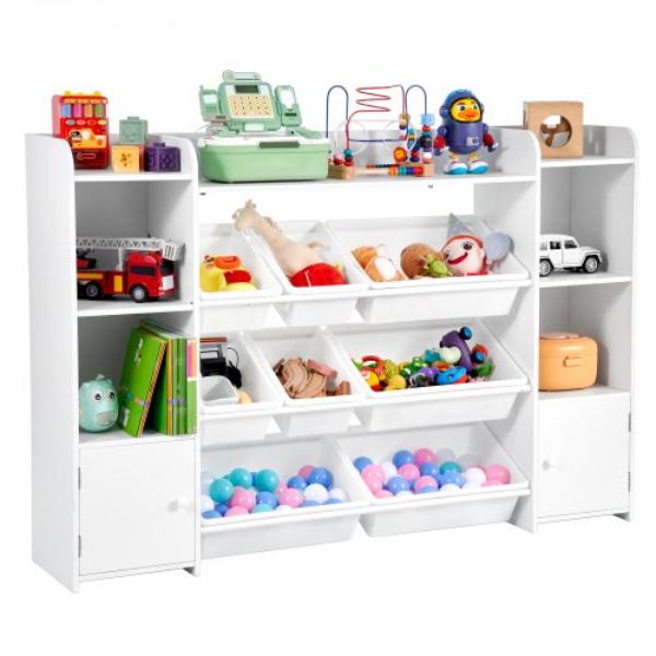 JJZHKFSWJSNXXWS1F001V0 Kids Toy Storage - 4-Tier Large Organizer with 8 Flexible Plastic Bins - White