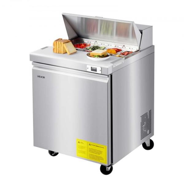28 in. Commercial Refrigerator - 7.1 cu. ft. Sandwich Prep Refrigerated Table - Mega Top Food Prep Fridge with 8 Pans & Cutting Board