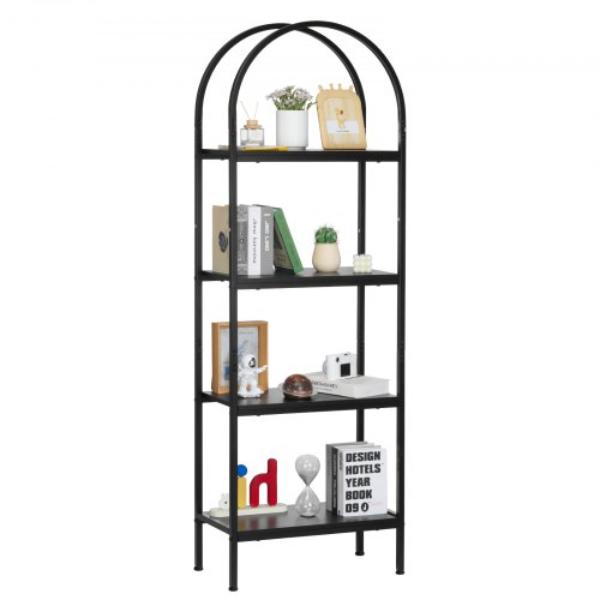 Open Bookshelf - 4-Tier Arched Bookcase Storage Shelves Metal Frame Industrial Book Organizer Freestanding Display Rack Tall Shelving Unit - Black