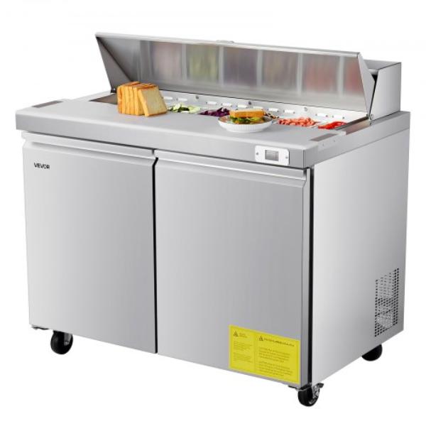 48 in. Commercial Refrigerator - 12.5 cu. ft. Sandwich Prep Table - Mega Top Food Prep Fridge - Stainless Steel Salad Prep Cooler