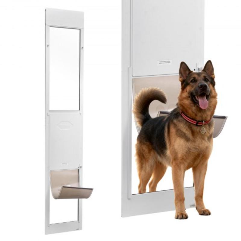 Dog Door for Sliding Glass Door - 91 to 96 in. Adjustable Height - Aluminum Alloy Frame with Metal Rotating Hinges - 13.625 x 23.625 in. Flap
