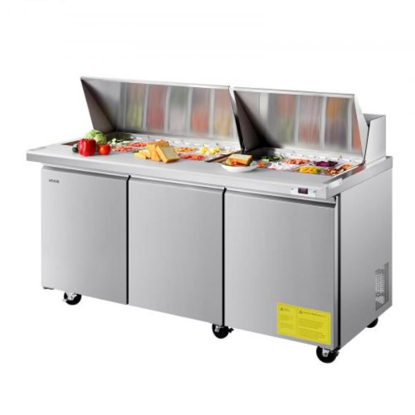 72 in. Commercial Refrigerator - 18.7 cu. ft. Sandwich Prep Refrigerated Table - Mega Top Food Prep Fridge with 30 Pans & Cutting Board