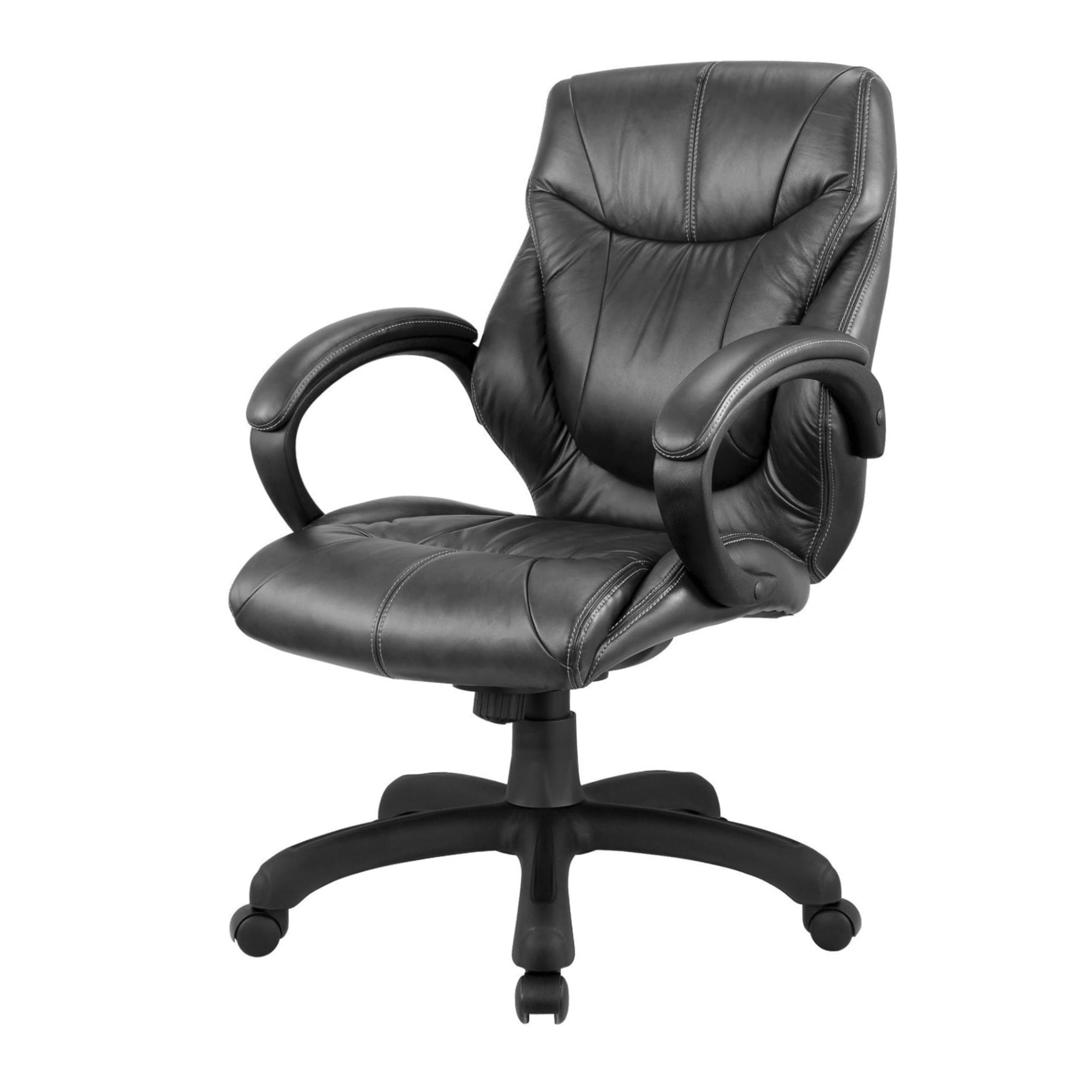 AP127B-BK Middle Back Real Leather Executive Chair - Black