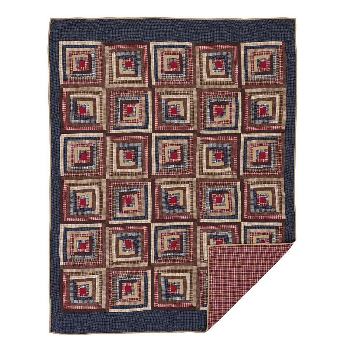 29191 90 X 70 In. Braxton Twin Size Quilt - Navy, Apple Red & Natural