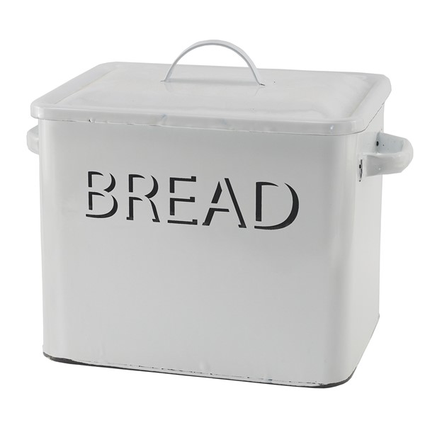 Fp1020 Metal Enamelware Bread Box, White & Black