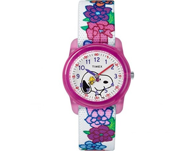 Tw2r41700 Girls Machines X Peanuts White Woodstock & Snoopy Flowers Fabric Strap Watch