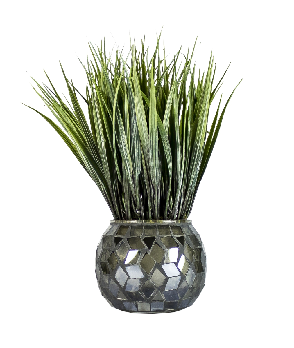 Vha102428.2pack 11.75 In. Tall Grass In Mosaic Container, Navy & Silver - Pack Of 2