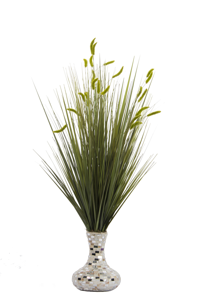 Vha102449 Onion Grass In Cattail With Pearl Mosaic Vase